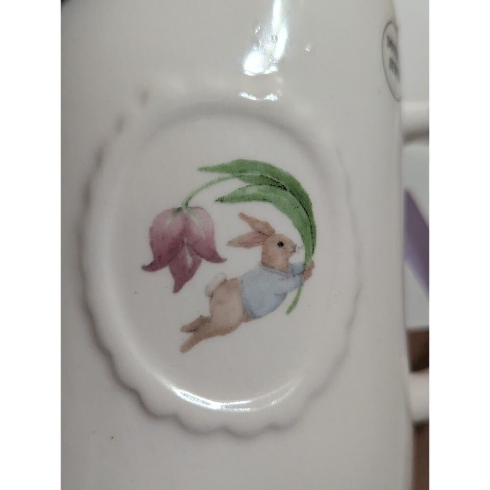 New Rae Dunn Ceramic “Oh Hello Spring” Bunny Mug Rabbit Embossed - Picture 2 of 5